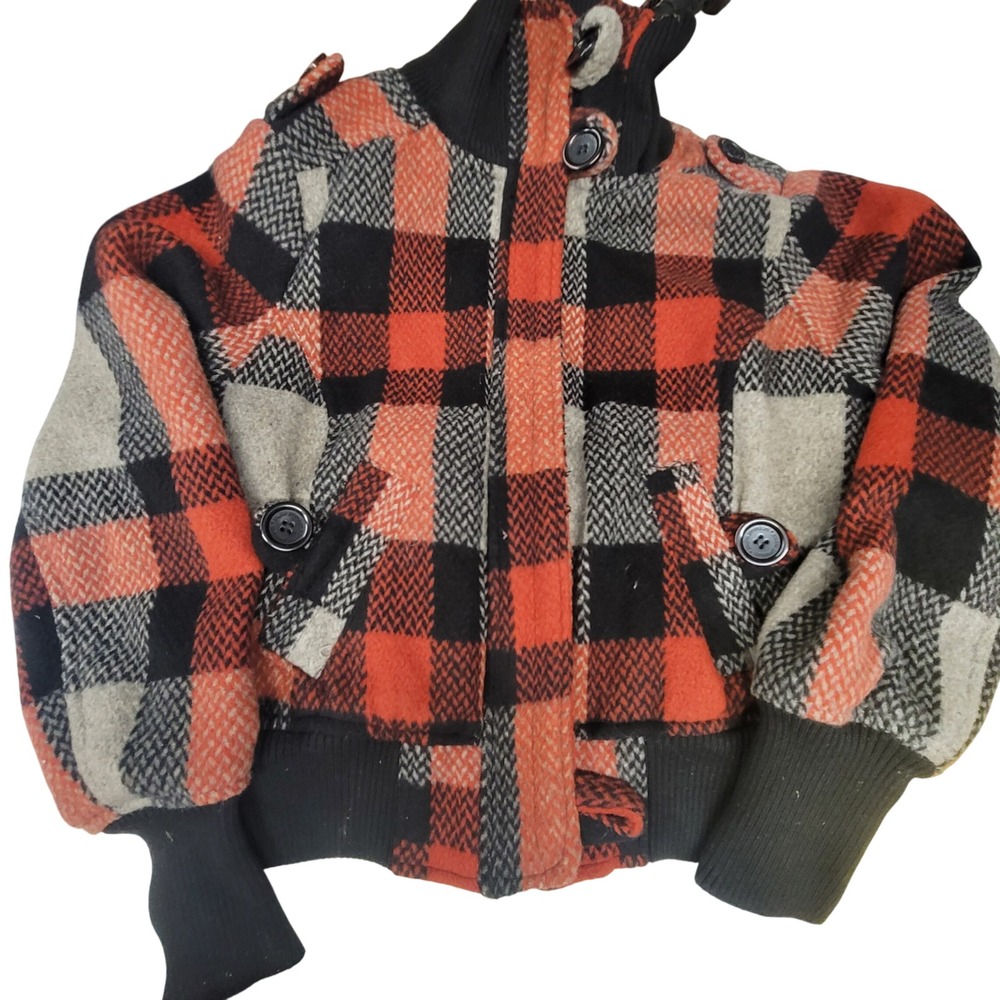 Plaid Bomber Jacket Women's XL Red Black Gray Moto Style Cozy